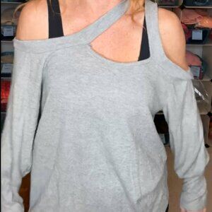 NWOT Sew In Love Small Brushed Hacci Cold Shoulder Gray Top w/ Asymmetrical Neck